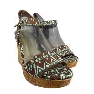 Southwestern Christian Siriano Womens 10 Aztec Cork Wedge Coquette 4" Platforms